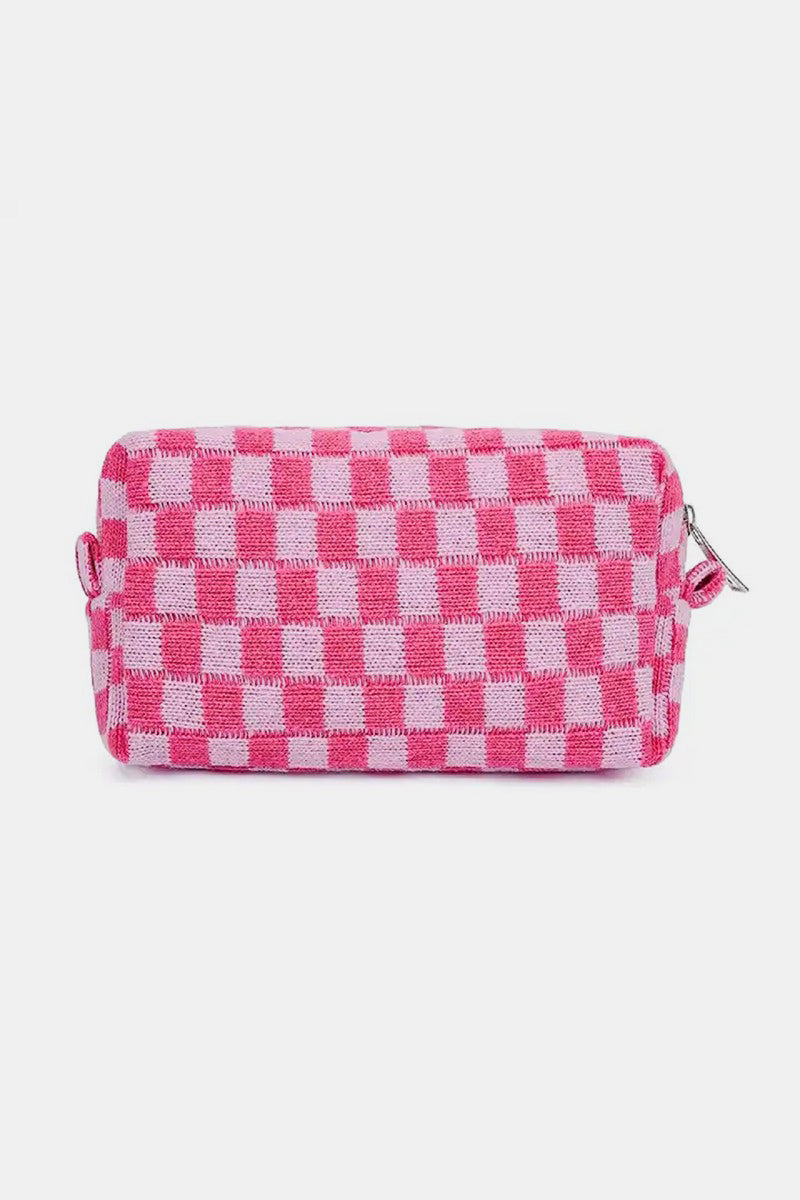 Zenana Checkered Pattern Knitted Cosmetic Pouch